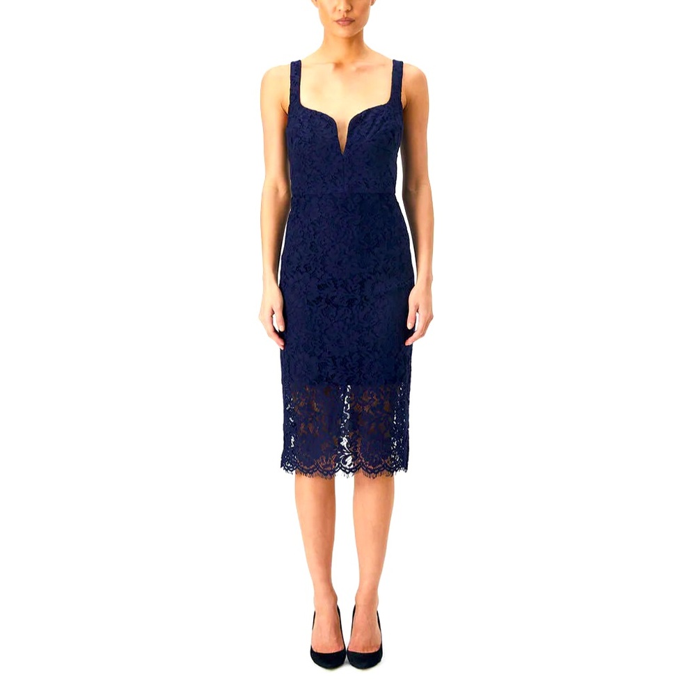 BARDOT ADELINE LACE MIDI DRESS navy blue size 2